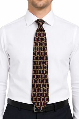 Roundtree & Yorke Men's Handmade 100% Silk Red Navy Gold Geometric Necktie